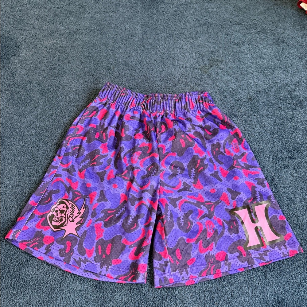 HMBL brand Colorful Camouflage Shorts with Skull and H Logo